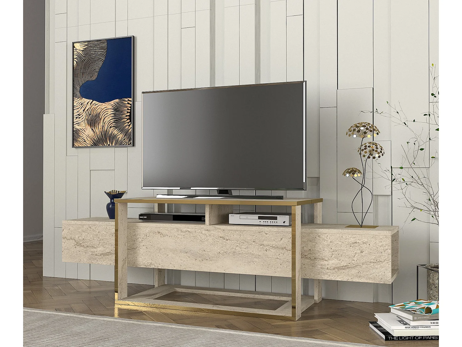 Tv Lowboard Bianco Beige Granit Optik 2499