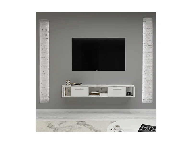 TV Lowboard Aldora Weiß Marmor Optik 9581