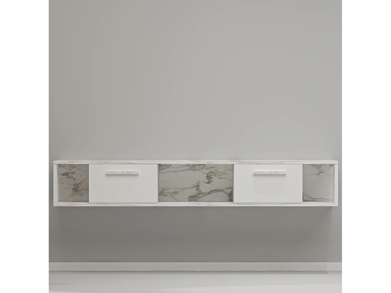 TV Lowboard Aldora Weiß Marmor Optik 9581