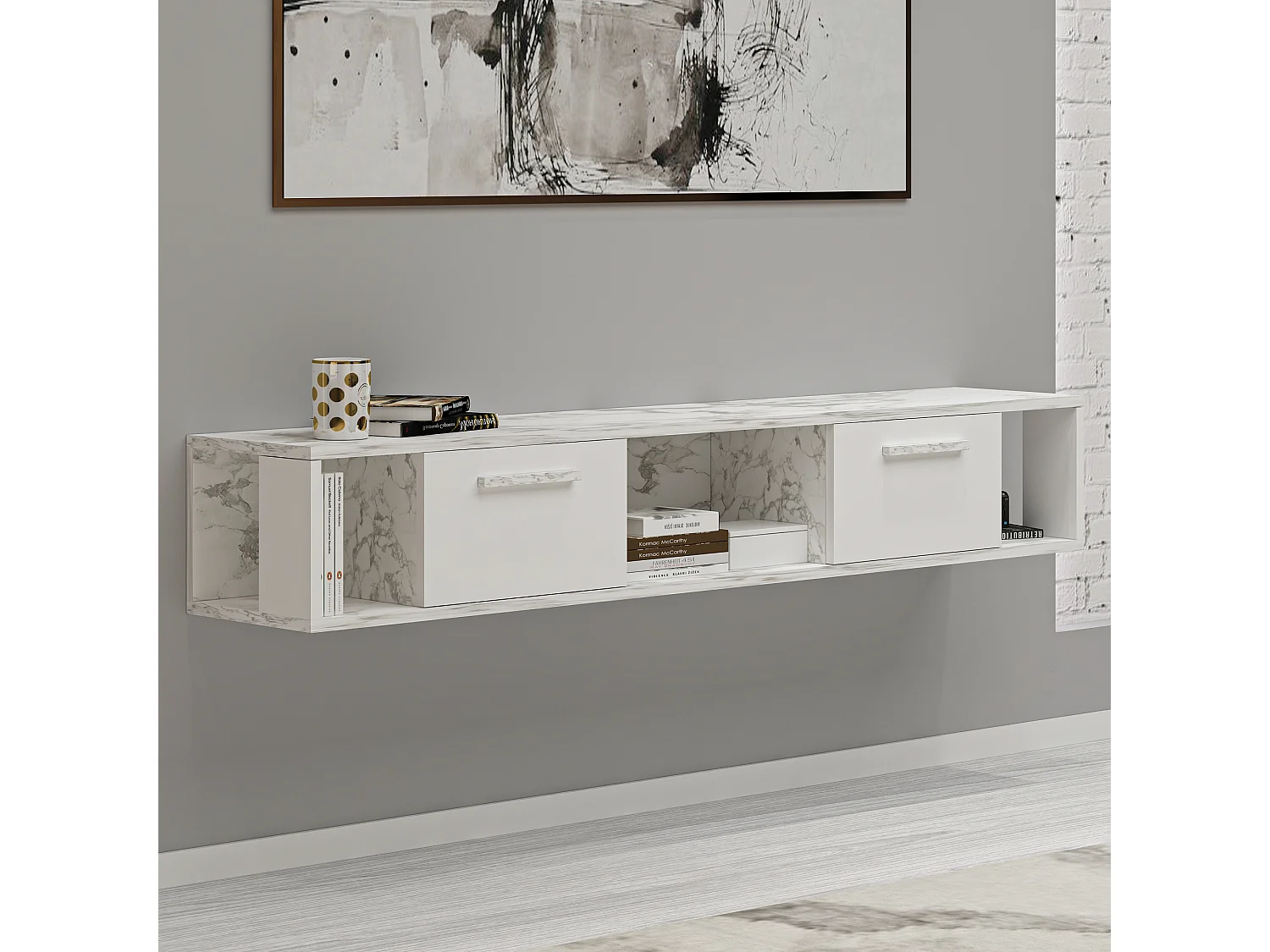 TV Lowboard Aldora Weiß Marmor Optik 9581