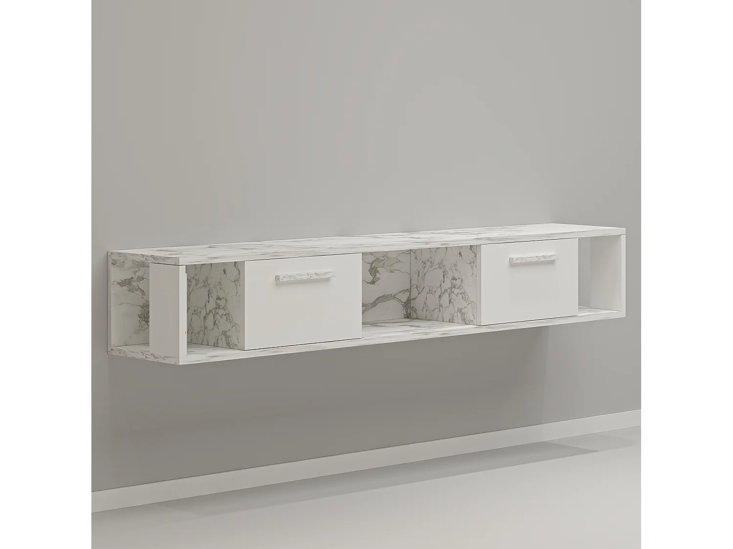 TV Lowboard Aldora Weiß Marmor Optik 9581