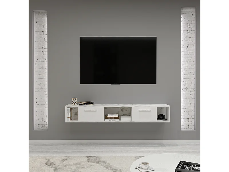 TV Lowboard Aldora Weiß Marmor Optik 9581