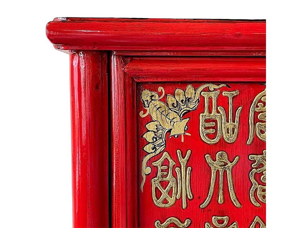 Armário de madeira pintado à mão, 2 portas e 2 gavetas, vermelho 100x57x183