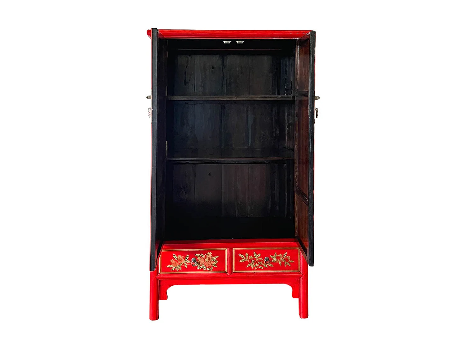 Armário de madeira pintado à mão, 2 portas e 2 gavetas, vermelho 100x57x183