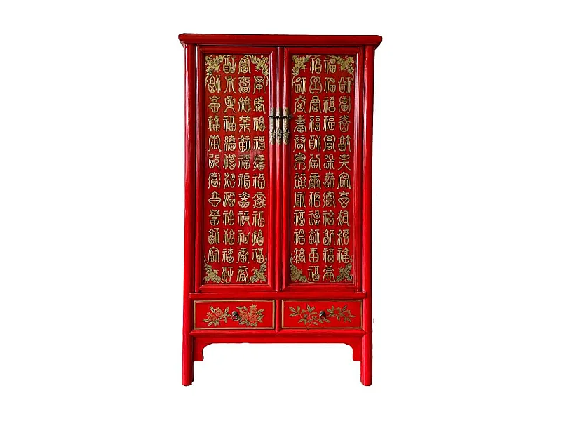 Armario de madera pintado a mano, rojo 100x57x183