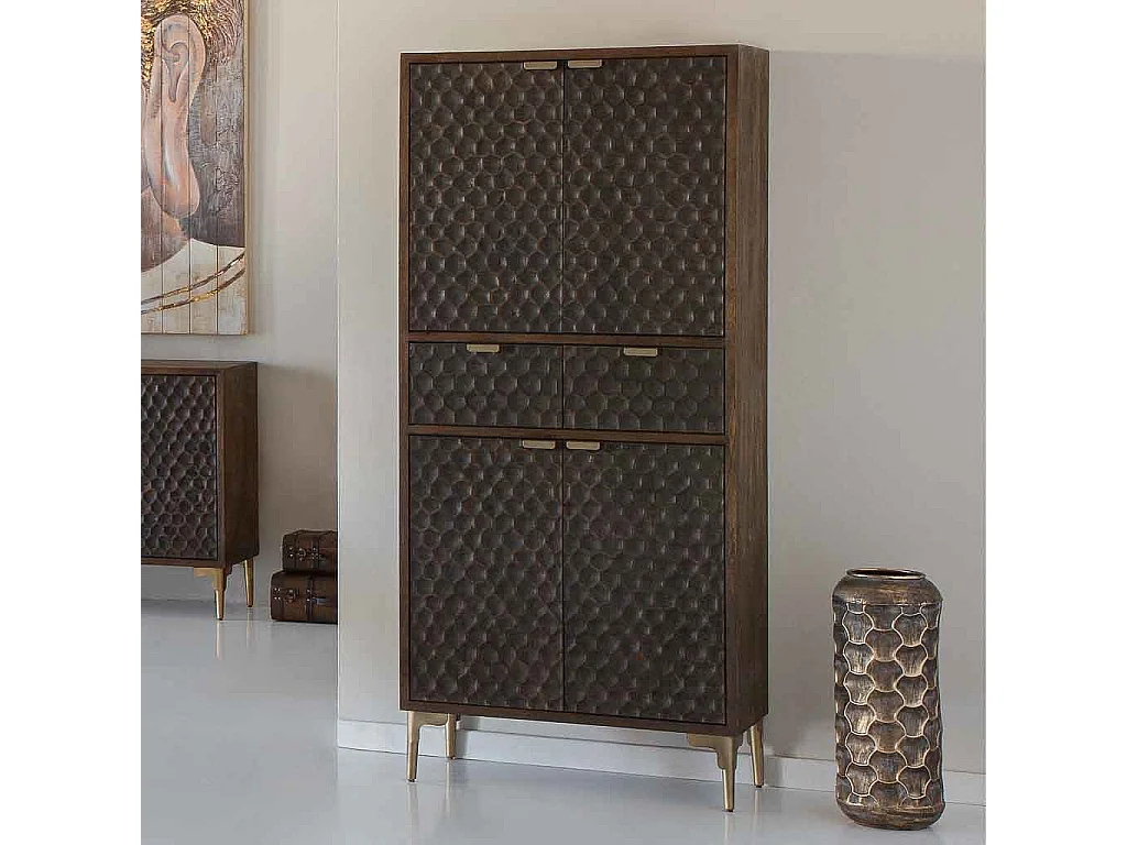 Armário em madeira e metal com 4 portas e 4 gavetas castanho 80x40x180