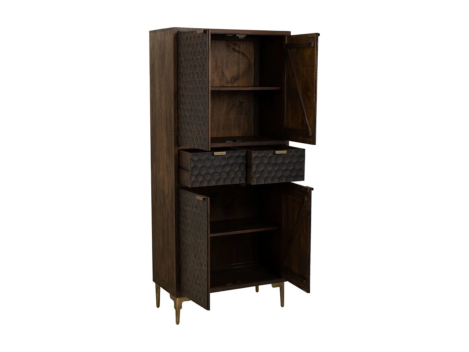 Armário em madeira e metal com 4 portas e 4 gavetas castanho 80x40x180