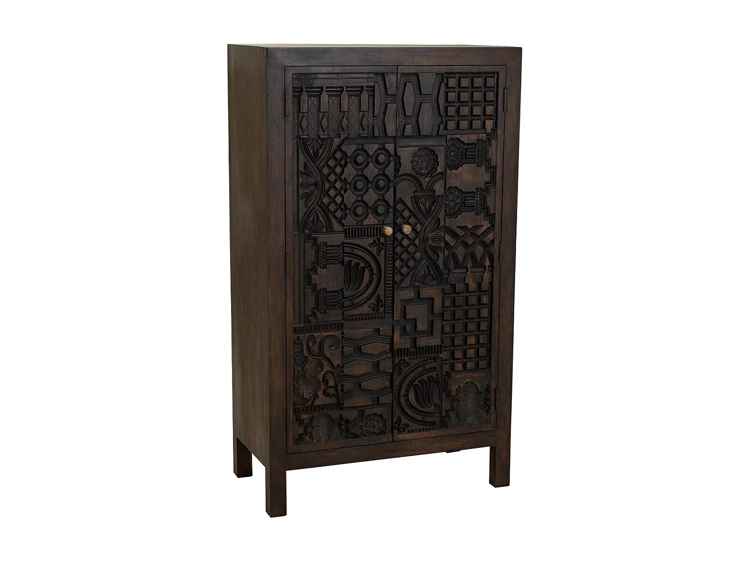 Armadio in legno intagliato rifinito artigianalmente a 2 ante marrone 78x35x140