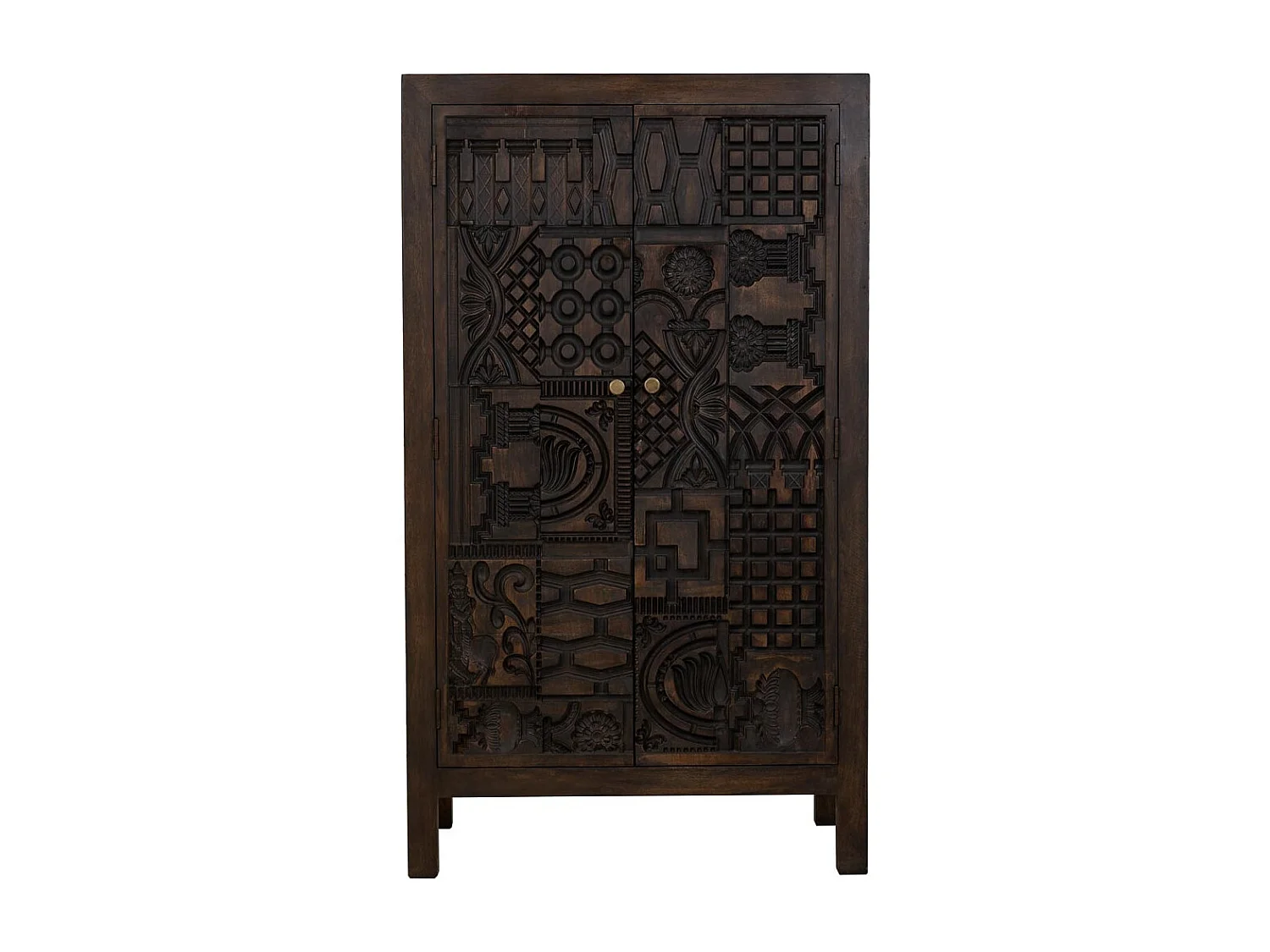 Armário feito à mão em madeira trabalhada com 2 portas castanhas 78x35x140