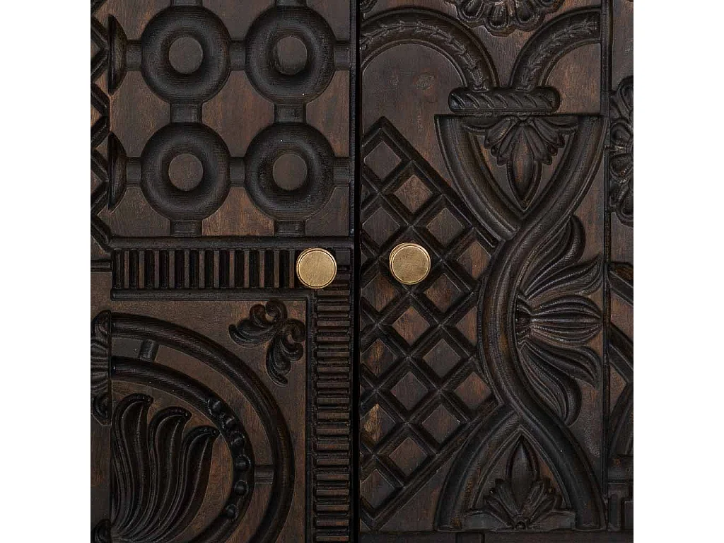 Armário feito à mão em madeira trabalhada com 2 portas castanhas 78x35x140