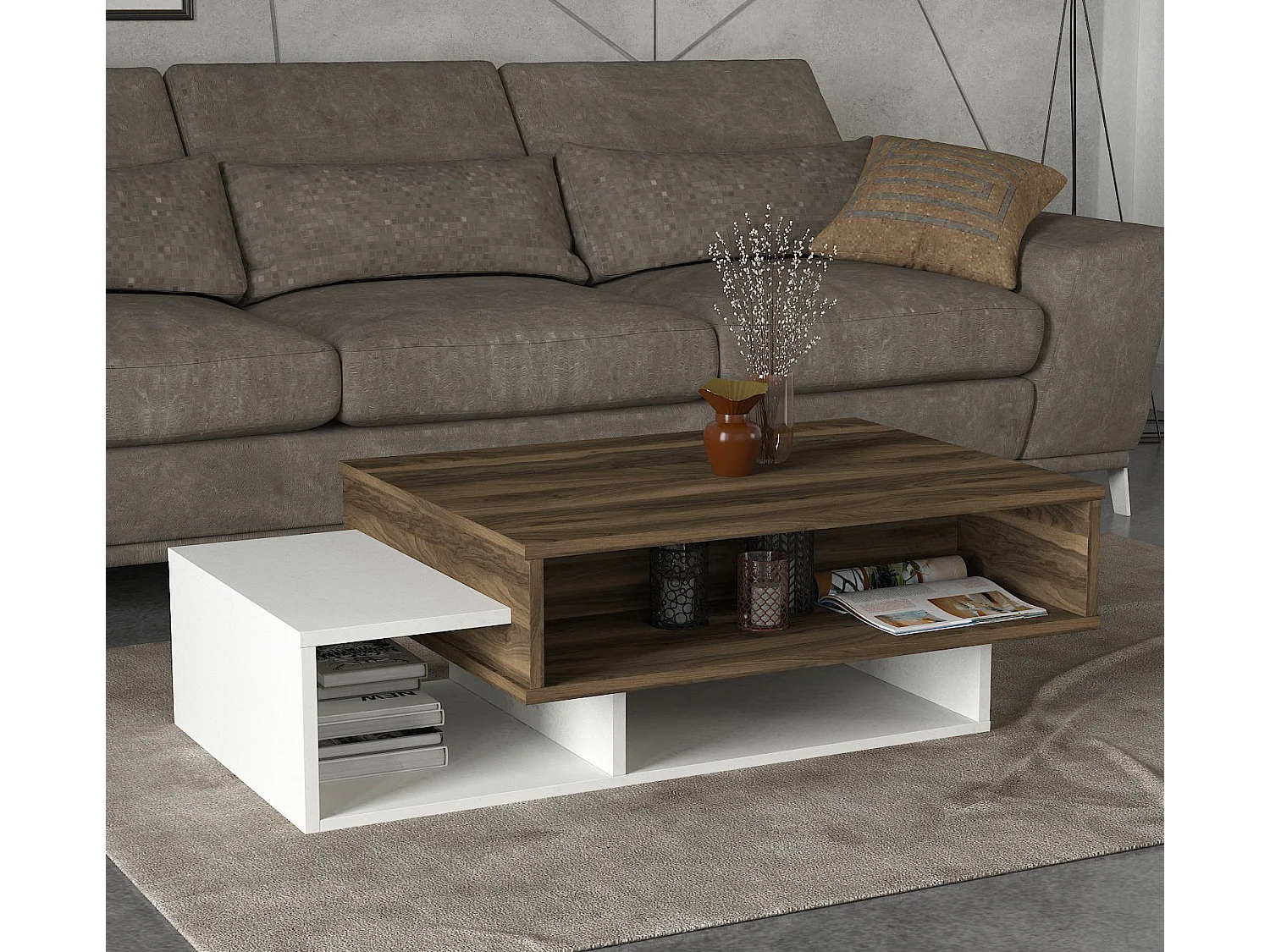 Couchtisch Tab Weiß Walnuss