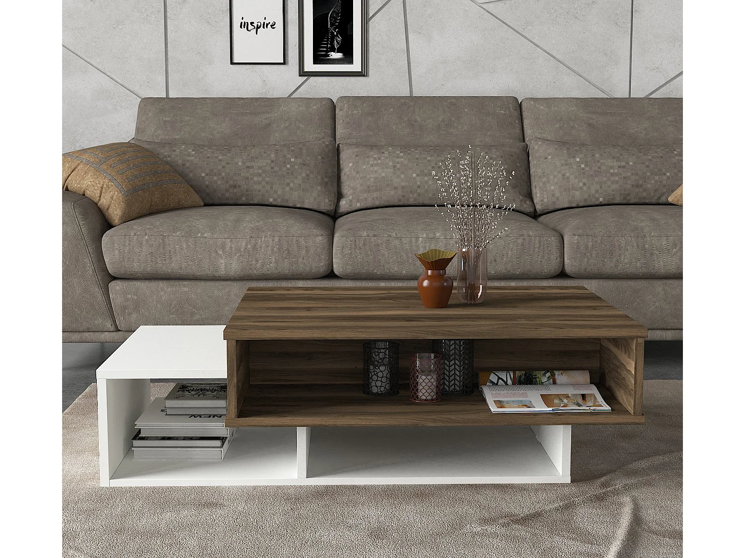 Couchtisch Tab Weiß Walnuss