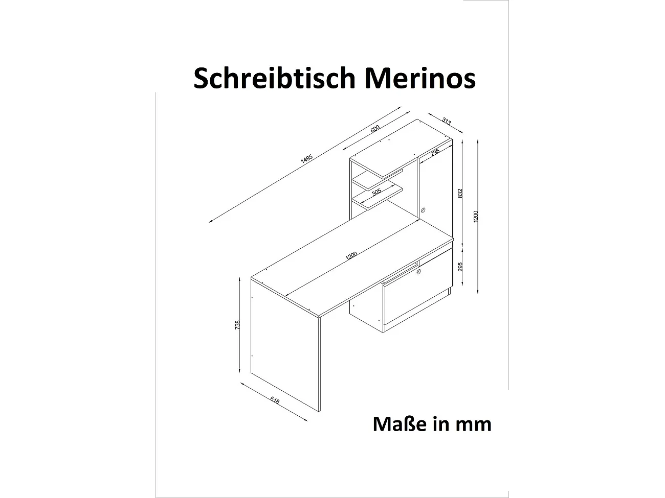 Schreibtisch  Merinos Weiß Walnuss