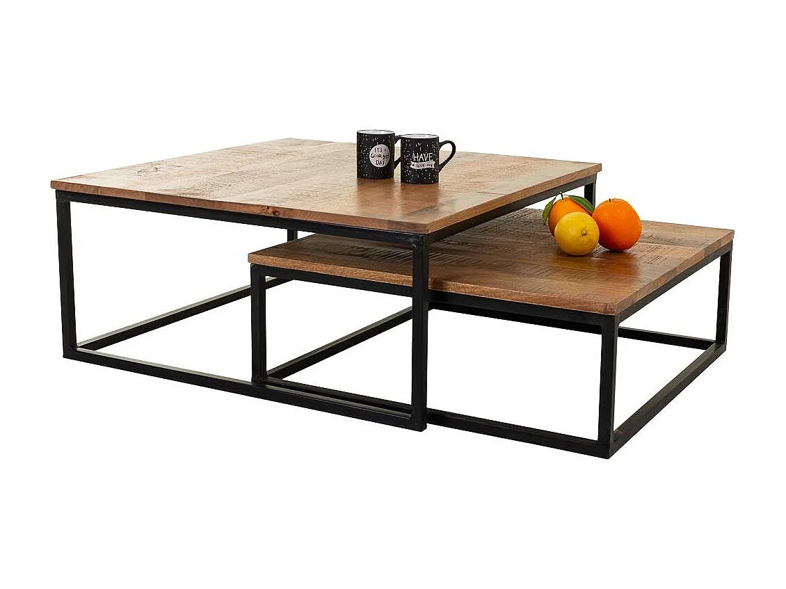Conjunto de mesas de centro em madeira e metal 2 unidades 75x75x34 - 65x65x28