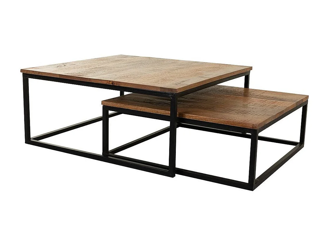 Conjunto de mesas de centro em madeira e metal 2 unidades 75x75x34 - 65x65x28