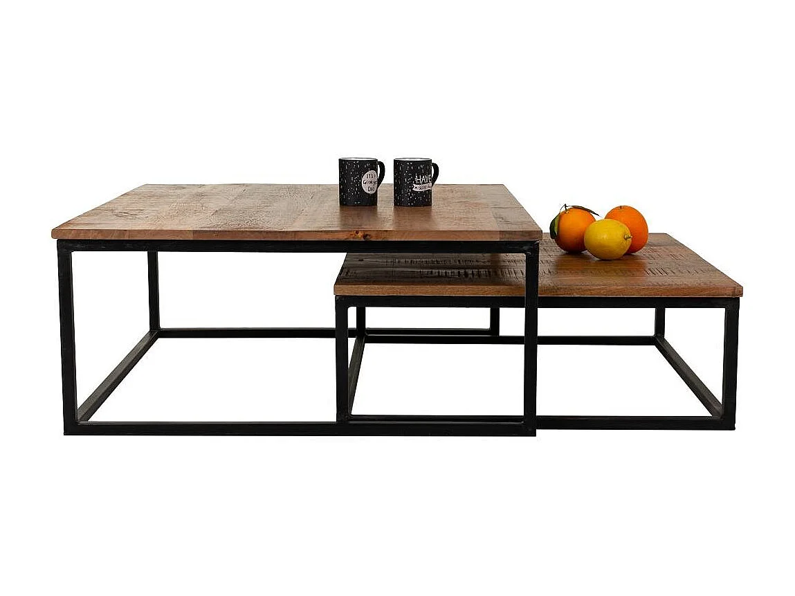 Conjunto de mesas de centro em madeira e metal 2 unidades 75x75x34 - 65x65x28