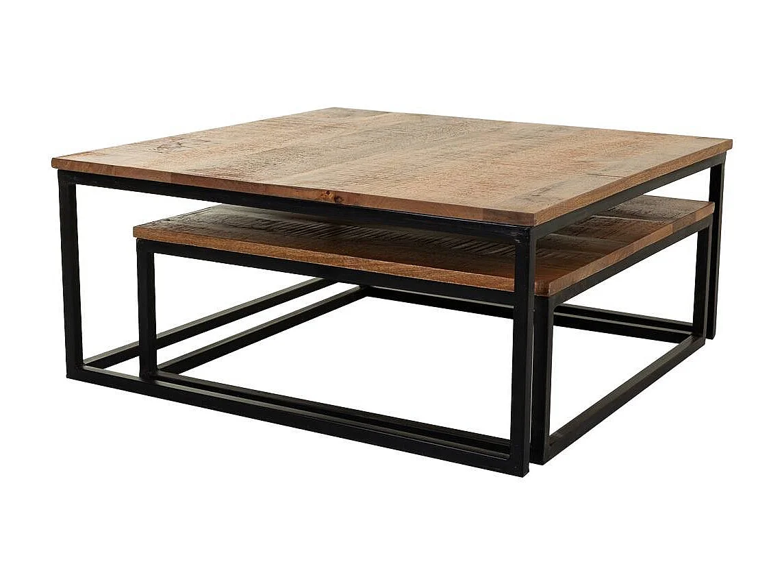 Conjunto de mesas de centro em madeira e metal 2 unidades 75x75x34 - 65x65x28