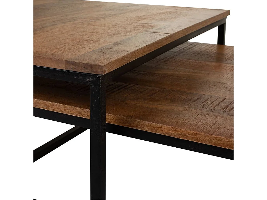 Conjunto de mesas de centro em madeira e metal 2 unidades 75x75x34 - 65x65x28