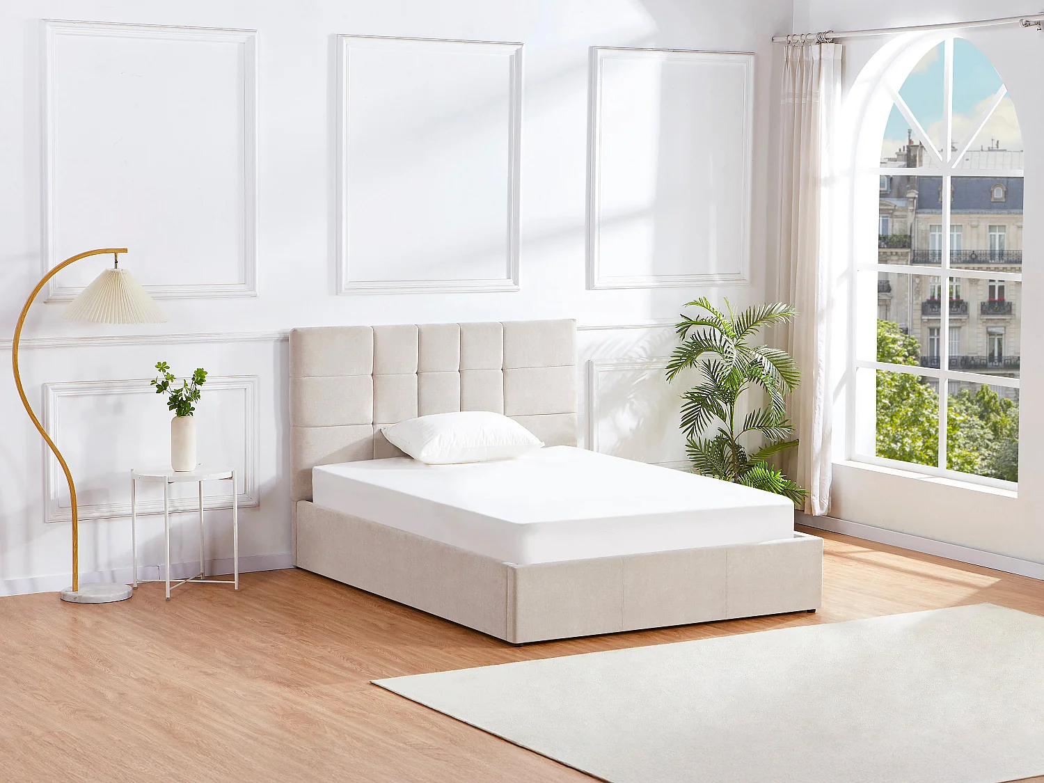 Lit coffre 140 x 190 cm - Tissu - Beige - HOPEYA de Pascal Morabito