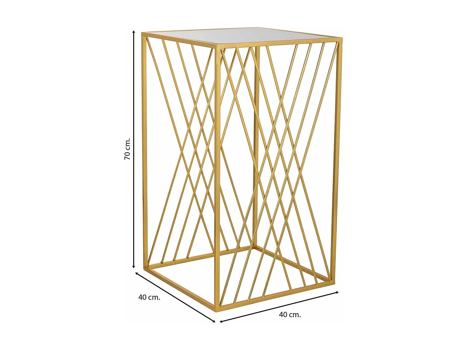 Mesa esquinera cuadrada de metal dorado   40x40x70