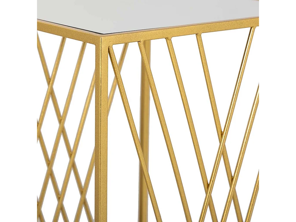 Quadratischer Ecktisch aus goldfarbenem Metall 40x40x70