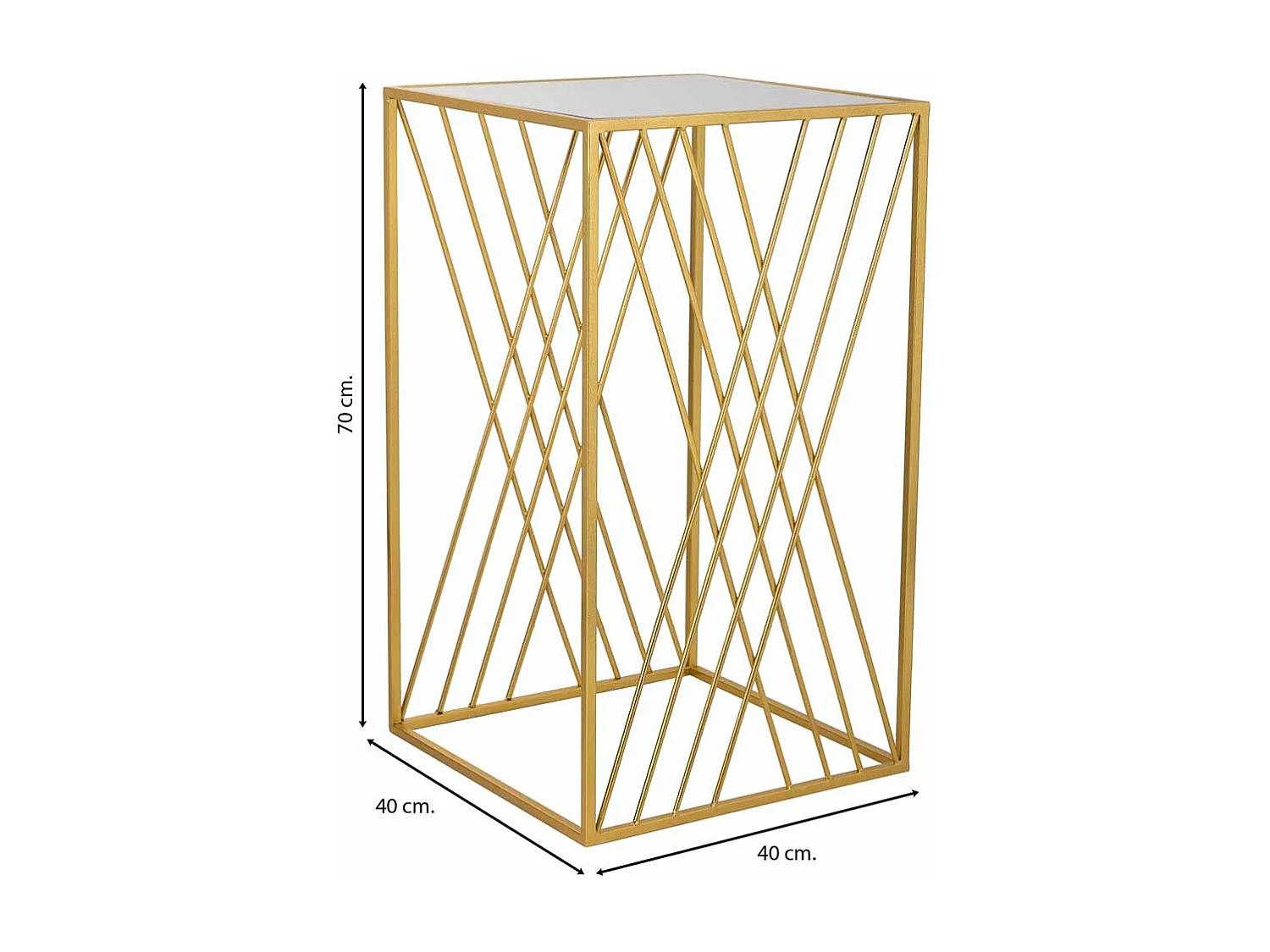 Mesa de canto quadrada em metal dourado 40x40x70