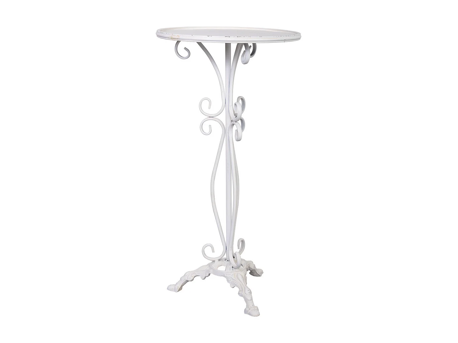 Table d'appoint en métal vieilli blanc 40x40x77