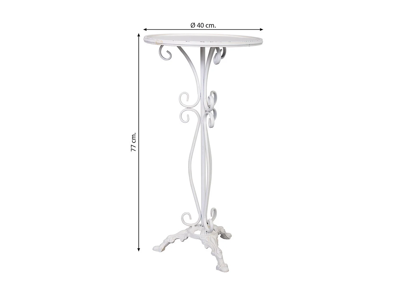 Table d'appoint en métal vieilli blanc 40x40x77