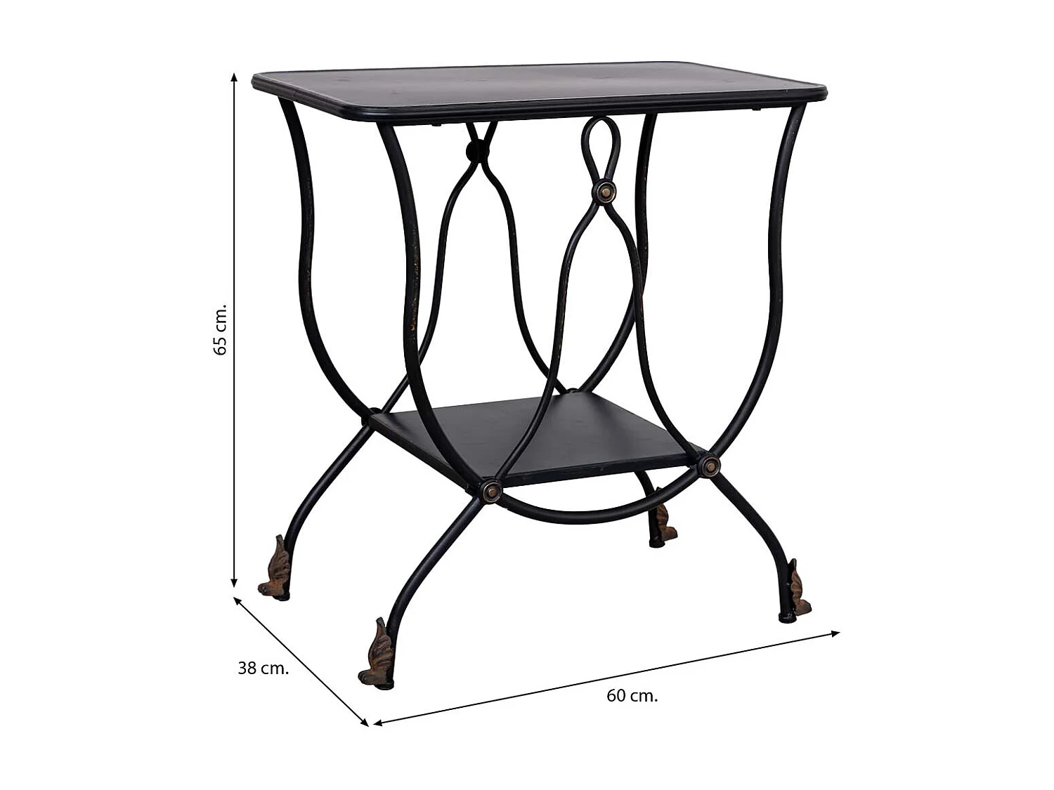 Mesa auxiliar de metal envelhecido preto 60x38x65