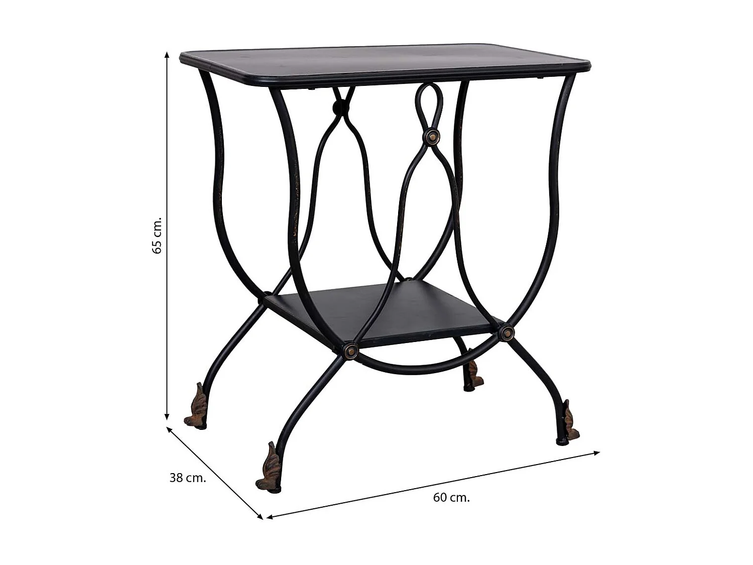 Mesa auxiliar de metal envelhecido preto 60x38x65