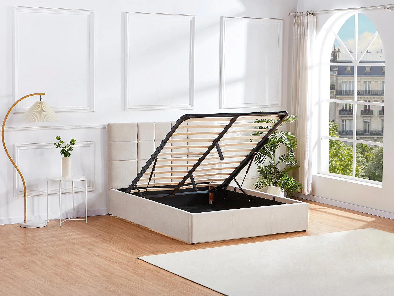 Lit coffre 160 x 200 cm - Tissu - Beige - HOPEYA de Pascal Morabito