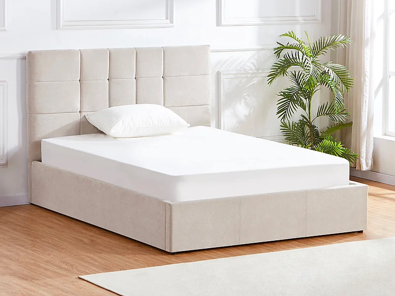 Lit coffre 160 x 200 cm - Tissu - Beige - HOPEYA de Pascal Morabito