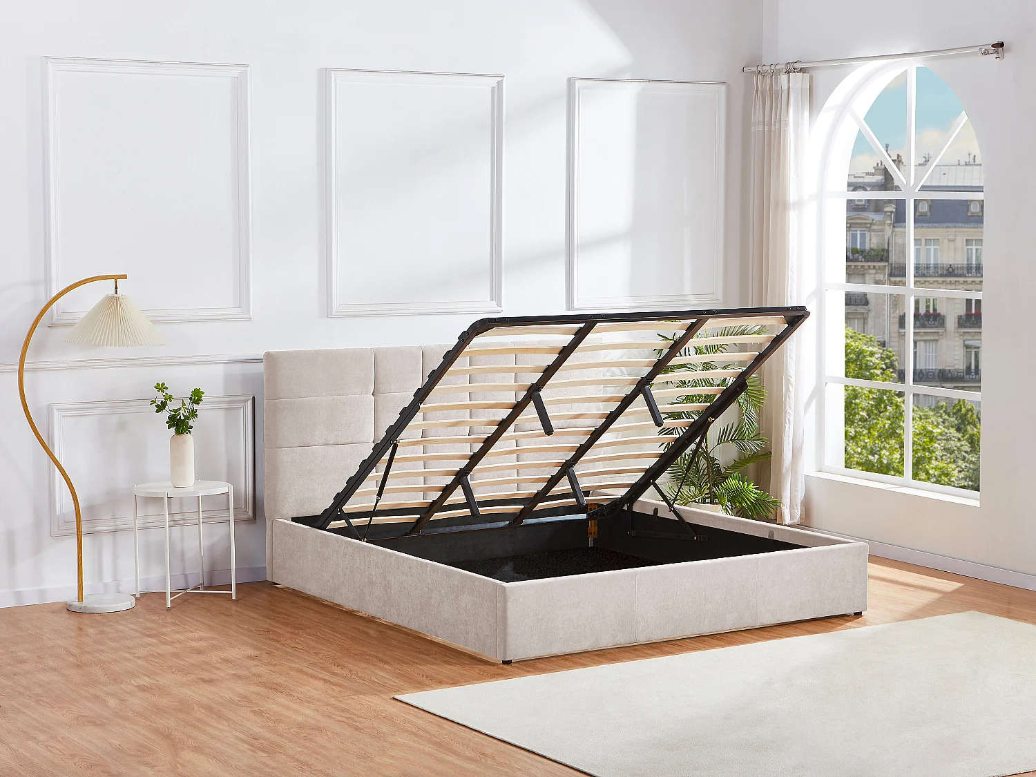 Lit coffre 180 x 200 cm - Tissu - Beige - HOPEYA de Pascal Morabito