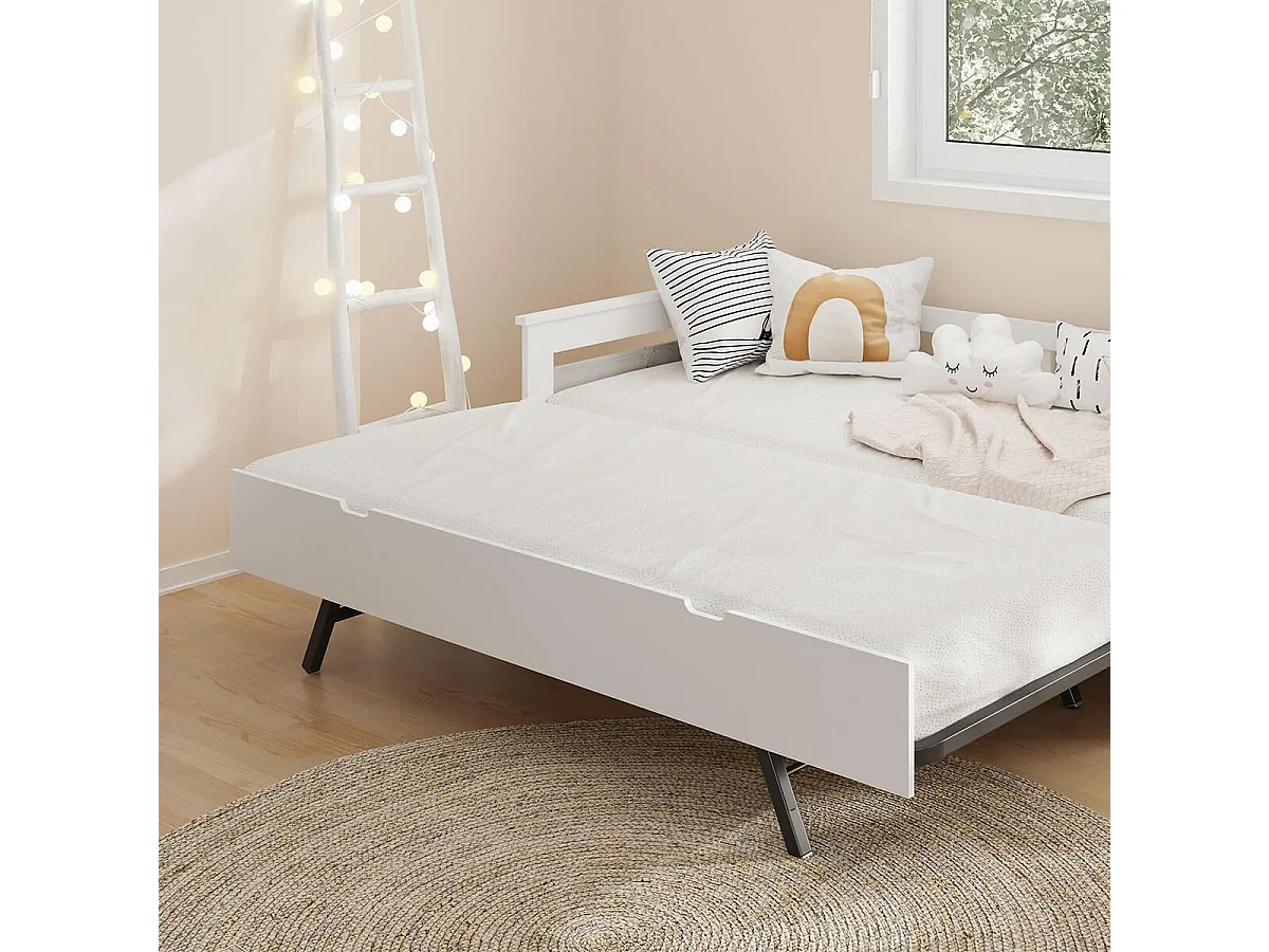 ROSALIA - Lit Gigogne 90 x190 cm Bois Aspect Vieilli Blanc et Grisé