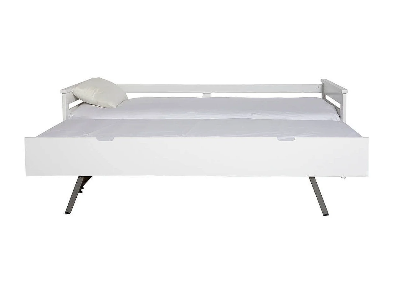 ROSALIA - Lit Gigogne 90 x190 cm Bois Aspect Vieilli Blanc et Grisé