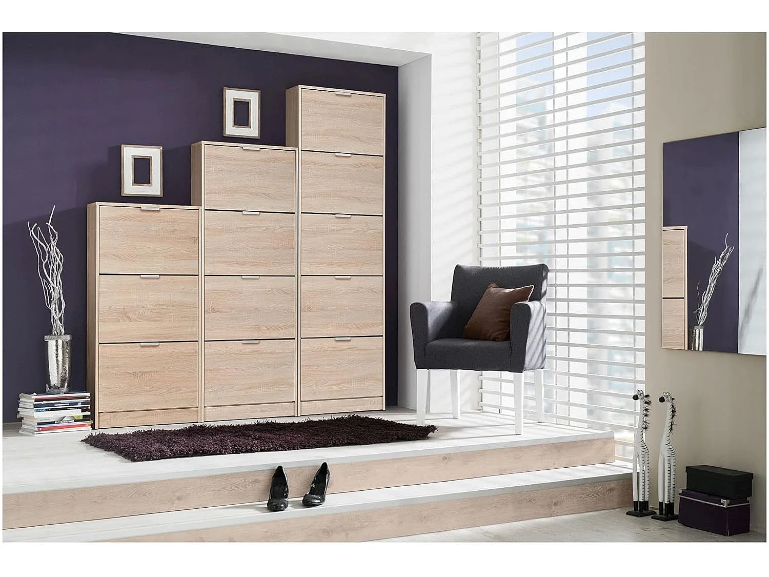 Zapatero de 3 Puertas Roble Sonoma | Almacena hasta 9 Pares de Zapatos | 67x28x119 cm