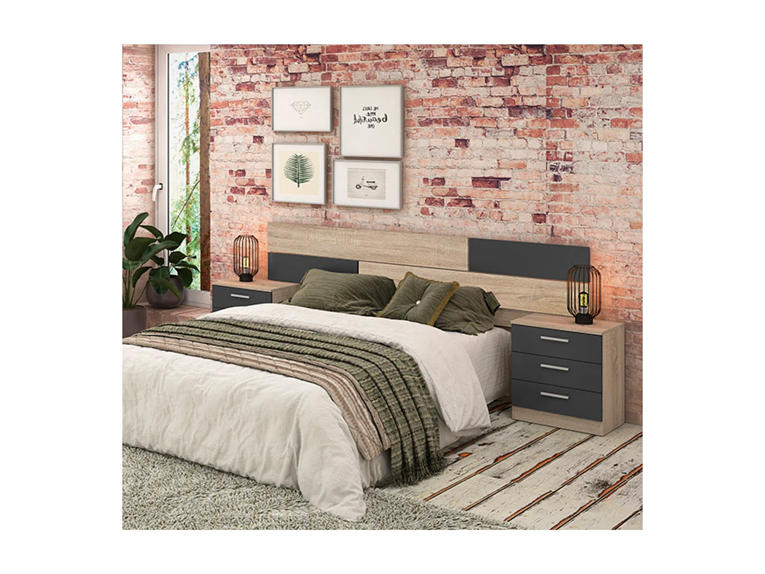 Meyvaser - Cabezal para Cama de Matrimonio, Cabecero, Color Cambrian y Grafito, Medidas: 220 cm (Ancho) x 51 cm (Alto) x 3 cm (Fondo)