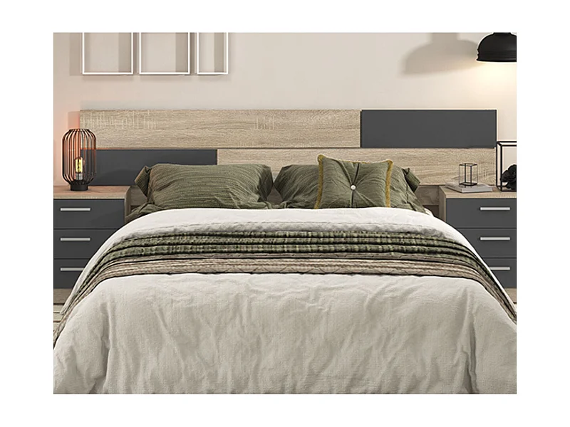 Meyvaser - Cabezal para Cama de Matrimonio, Cabecero, Color Cambrian y Grafito, Medidas: 220 cm (Ancho) x 51 cm (Alto) x 3 cm (Fondo)