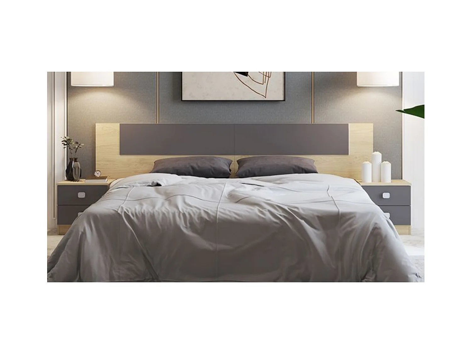 Meyvaser - Cabezal para Cama de Matrimonio, Cabecero, Color Roble y Negro, Medidas: 250 cm (Ancho) x 50 cm (Alto) x 3 cm (Fondo)