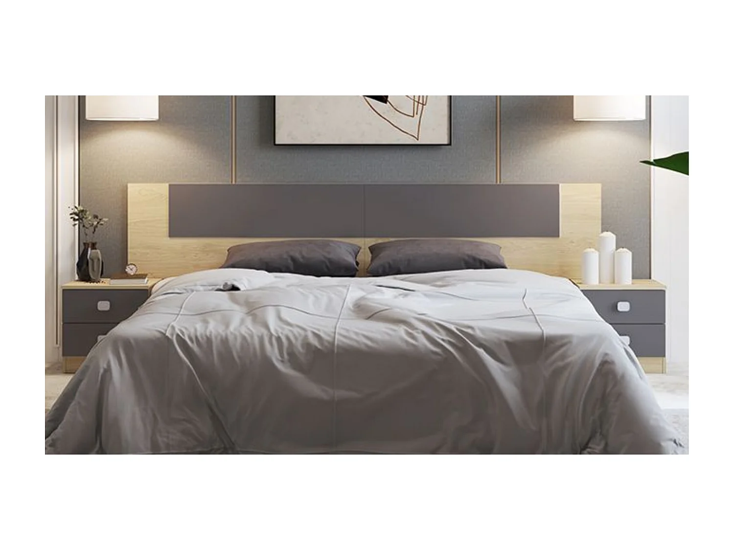 Meyvaser - Cabezal para Cama de Matrimonio, Cabecero, Color Roble y Negro, Medidas: 250 cm (Ancho) x 50 cm (Alto) x 3 cm (Fondo)