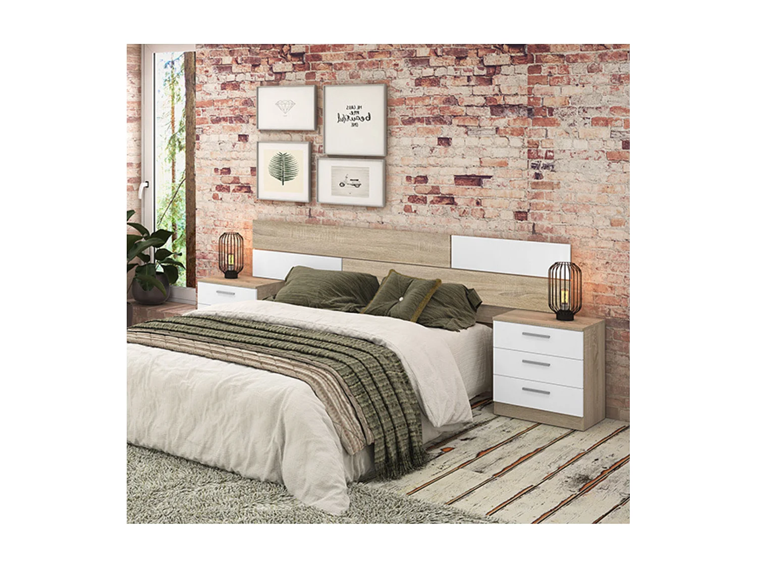 Meyvaser - Cabezal para Cama de Matrimonio, Cabecero, Color Cambrian y Blanco, Medidas: 220 cm (Ancho) x 51 cm (Alto) x 3 cm (Fondo)