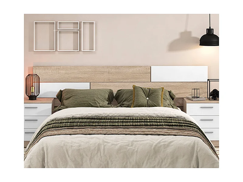 Meyvaser - Cabezal para Cama de Matrimonio, Cabecero, Color Cambrian y Blanco, Medidas: 220 cm (Ancho) x 51 cm (Alto) x 3 cm (Fondo)