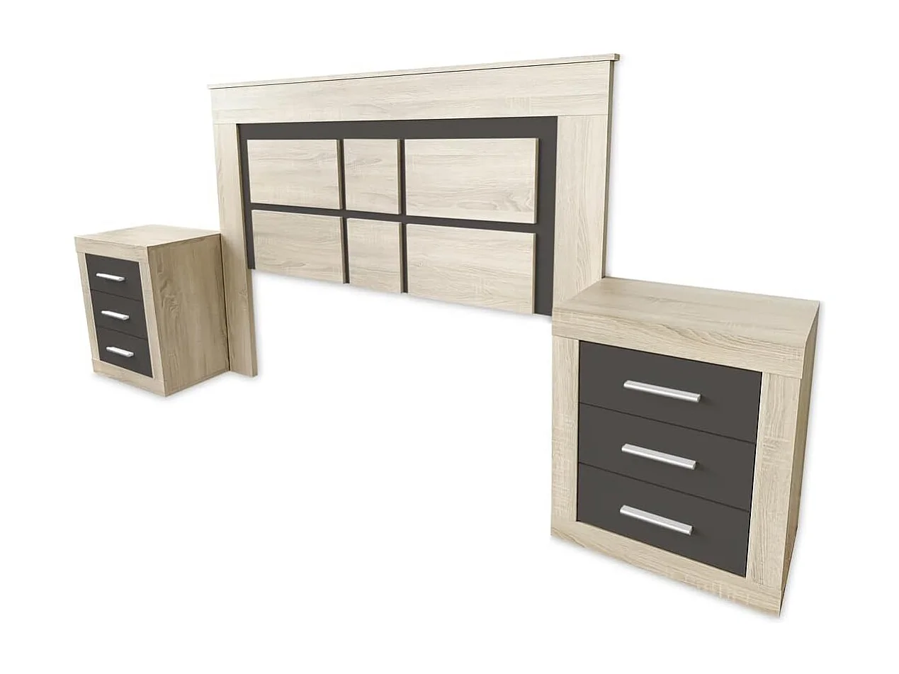 Meyvaser - Cabezal para Cama de Matrimonio con patas, Color Cambria y Grafito, Medidas: 160 cm (Ancho) x 119,3 cm (Alto) x 3,8 cm (Fondo)