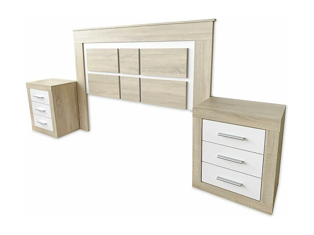 BricoExpo - Cabezal para Cama de Matrimonio con patas, Color Cambria y Blanco, Medidas: 160 cm (Ancho) x 119,3 cm (Alto) x 3,8 cm (Fondo)