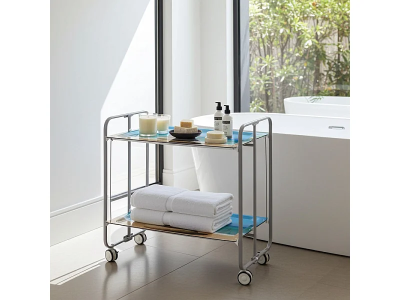Carrito auxiliar plegable con ruedas - Estructura metálica gris, 2 estantes laminados Decorado Playa – 72*66*43 cm - BAUHAUS