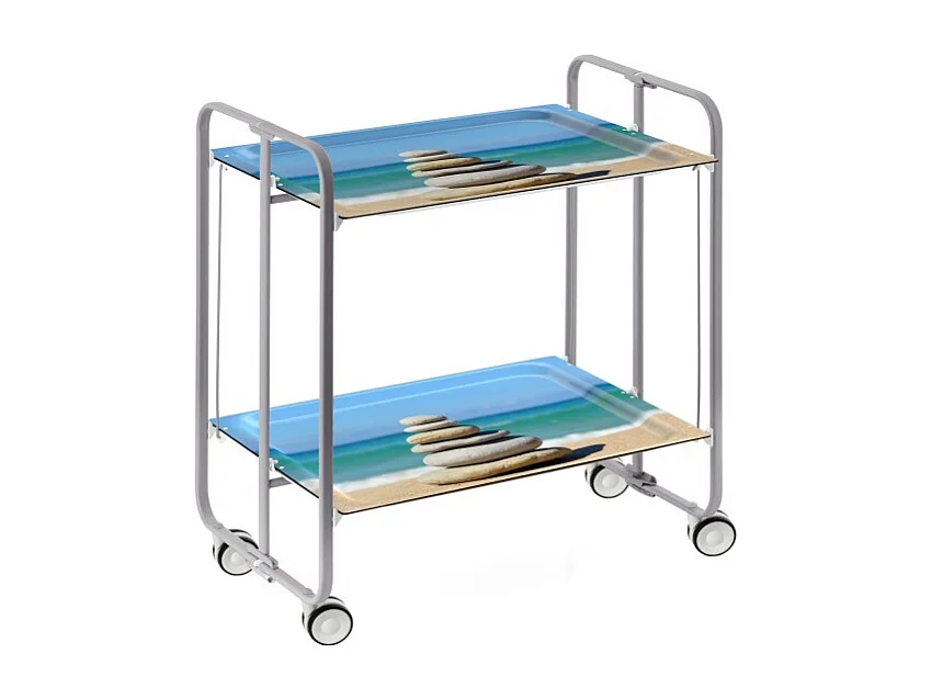 Klappbarer Wagen mit Rädern - Graues Metallgestell, 2 laminierte Etagen - Strand Design - 72*66*43 cm - BAUHAUS