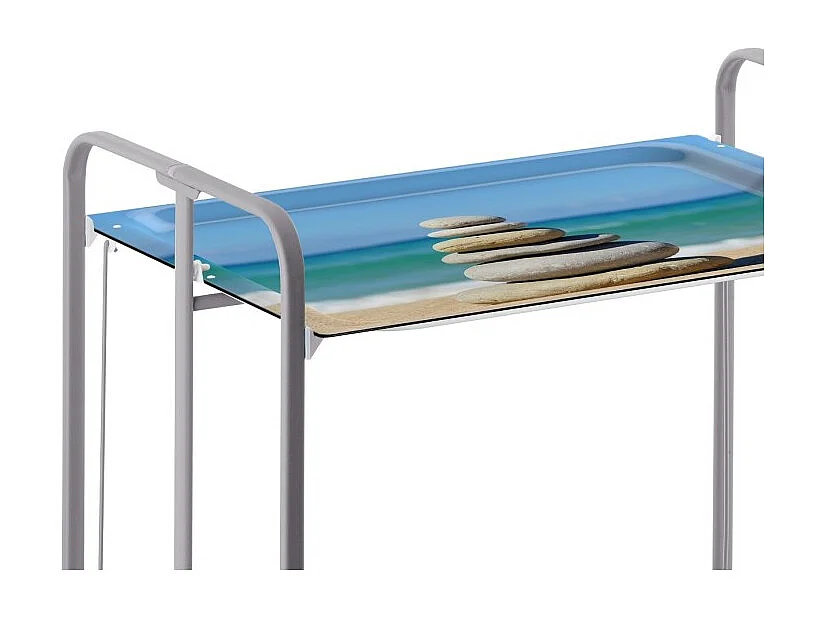 Klappbarer Wagen mit Rädern - Graues Metallgestell, 2 laminierte Etagen - Strand Design - 72*66*43 cm - BAUHAUS