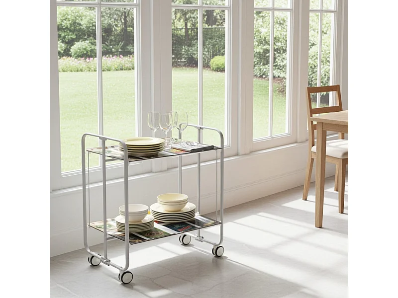 Klappbarer Wagen mit Rädern - Graues Metallgestell, 2 Etagen laminiert, Dekor Vintage3 - 72*66*43 cm - BAUHAUS