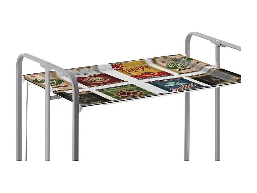 Chariot pliant à roulettes - Structure métallique grise, 2 niveaux en stratifié motif Vintage3- 72*66*43 cm - BAUHAUS