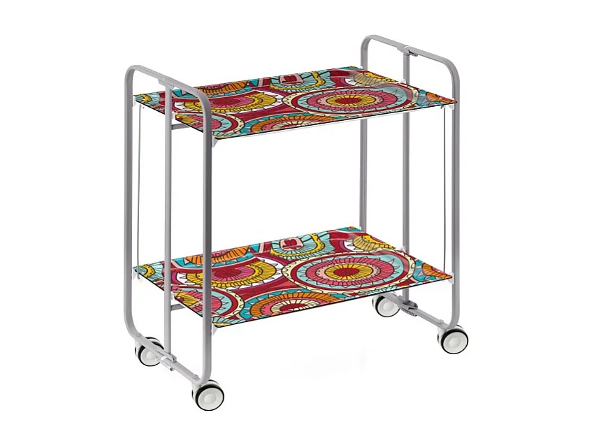 Carrello pieghevole con ruote - Struttura in metallo grigio, 2 ripiani in laminato, decorato Astratto - 72*66*43 cm - BAUHAUS